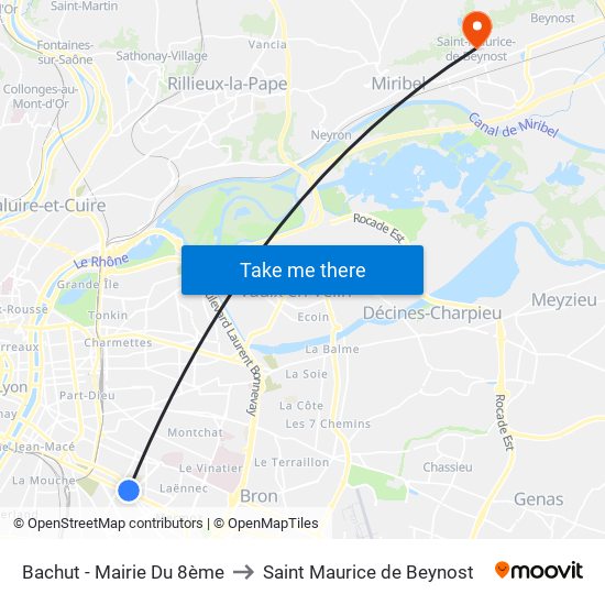 Bachut - Mairie Du 8ème to Saint Maurice de Beynost map