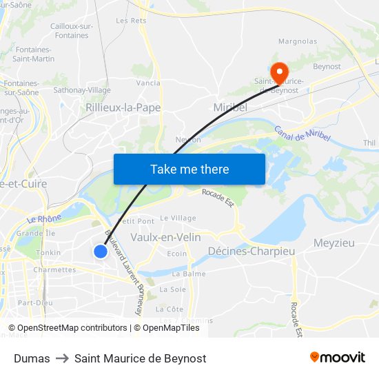 Dumas to Saint Maurice de Beynost map