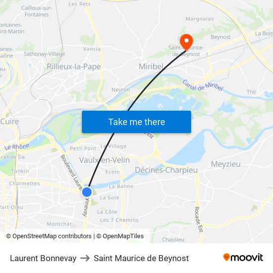 Laurent Bonnevay to Saint Maurice de Beynost map