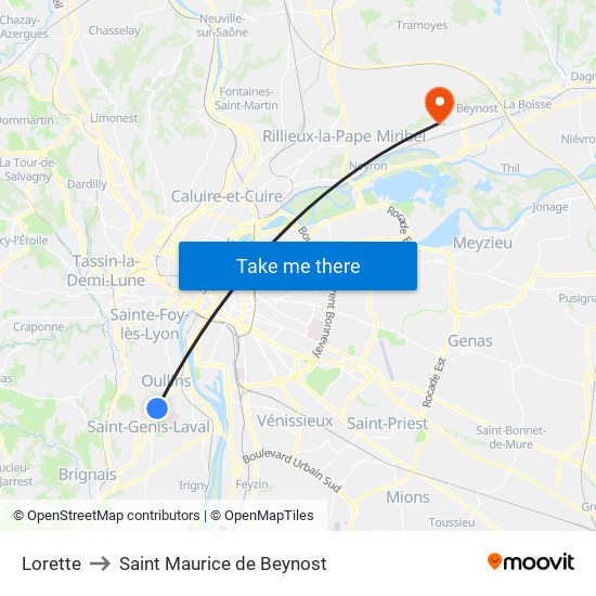 Lorette to Saint Maurice de Beynost map