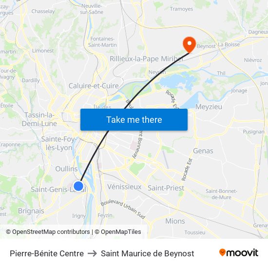 Pierre-Bénite Centre to Saint Maurice de Beynost map