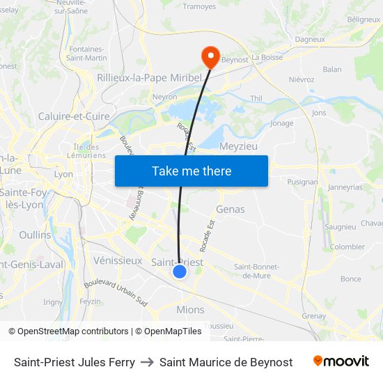 Saint-Priest Jules Ferry to Saint Maurice de Beynost map