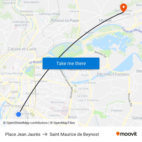 Place Jean Jaurès to Saint Maurice de Beynost map