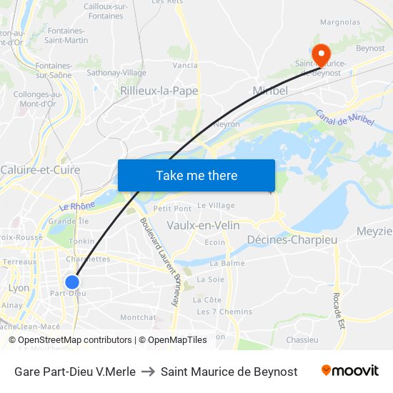 Gare Part-Dieu V.Merle to Saint Maurice de Beynost map