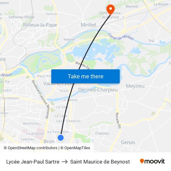 Lycée Jean-Paul Sartre to Saint Maurice de Beynost map