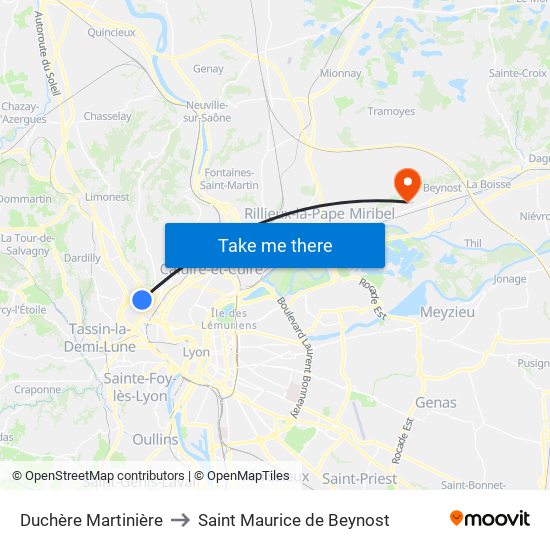 Duchère Martinière to Saint Maurice de Beynost map