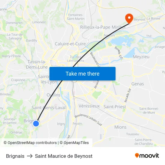 Brignais to Saint Maurice de Beynost map