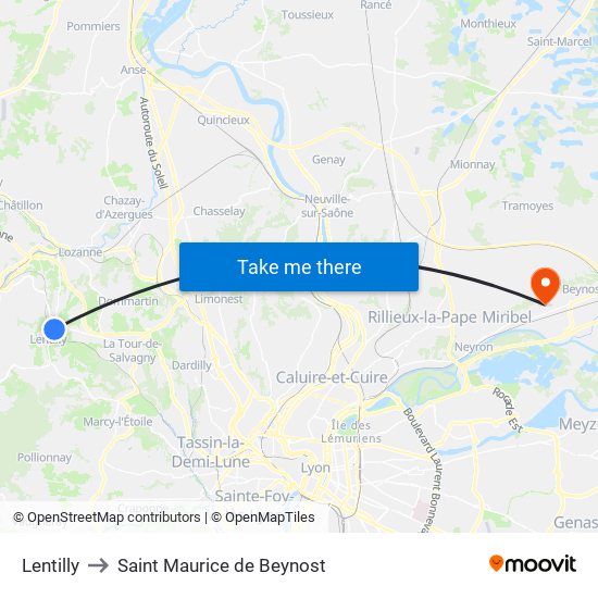 Lentilly to Saint Maurice de Beynost map