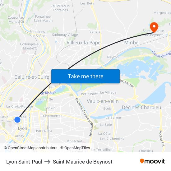 Lyon Saint-Paul to Saint Maurice de Beynost map