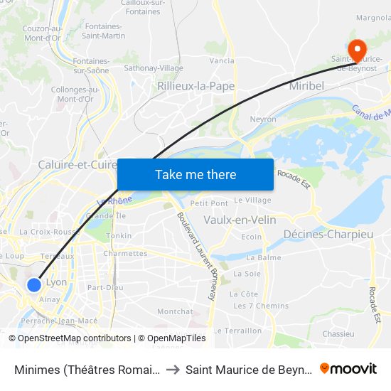 Minimes (Théâtres Romains) to Saint Maurice de Beynost map
