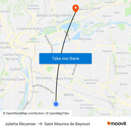 Juliette Récamier to Saint Maurice de Beynost map