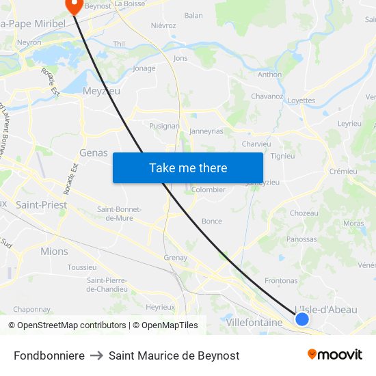 Fondbonniere to Saint Maurice de Beynost map