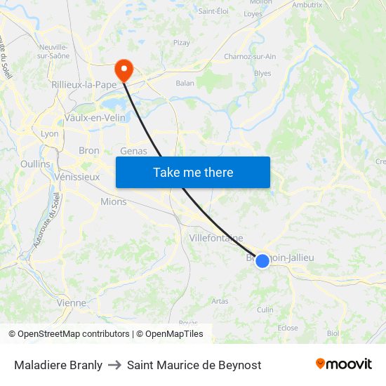 Maladiere Branly to Saint Maurice de Beynost map