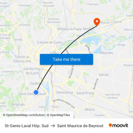 St-Genis-Laval Hôp. Sud to Saint Maurice de Beynost map
