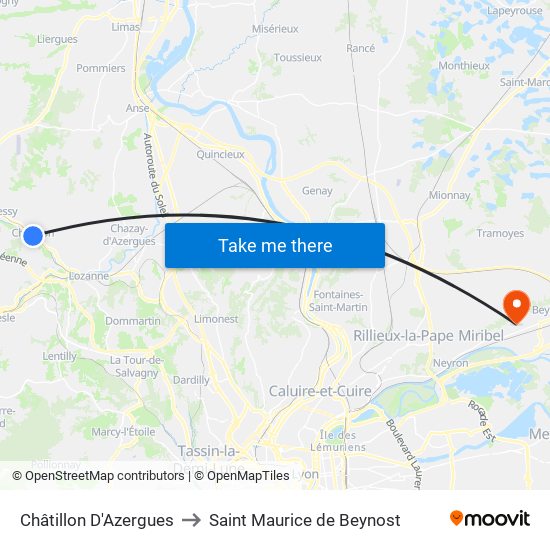 Châtillon D'Azergues to Saint Maurice de Beynost map