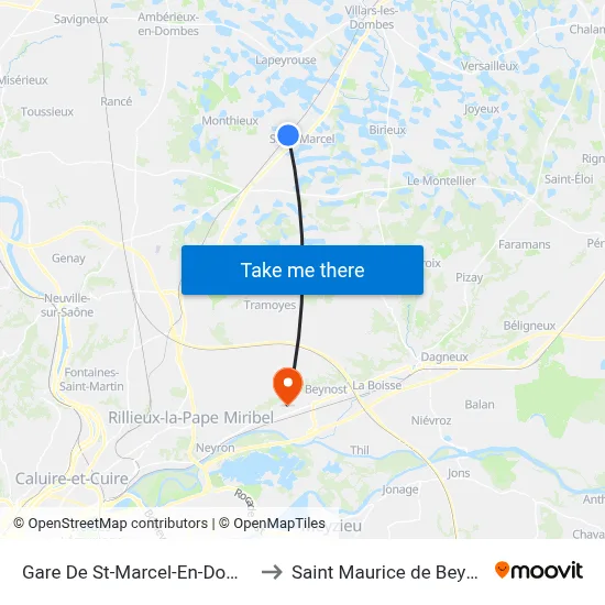 Gare De St-Marcel-En-Dombes to Saint Maurice de Beynost map