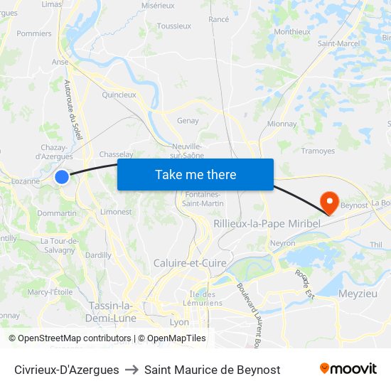 Civrieux-D'Azergues to Saint Maurice de Beynost map