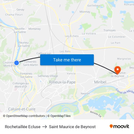 Rochetaillée Ecluse to Saint Maurice de Beynost map