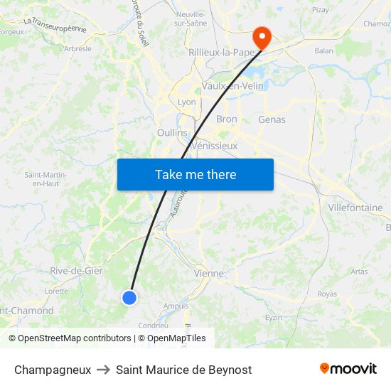 Champagneux to Saint Maurice de Beynost map