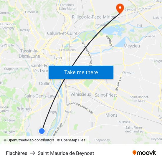 Flachères to Saint Maurice de Beynost map