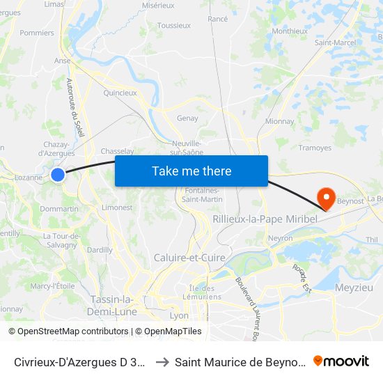 Civrieux-D'Azergues D 385 to Saint Maurice de Beynost map