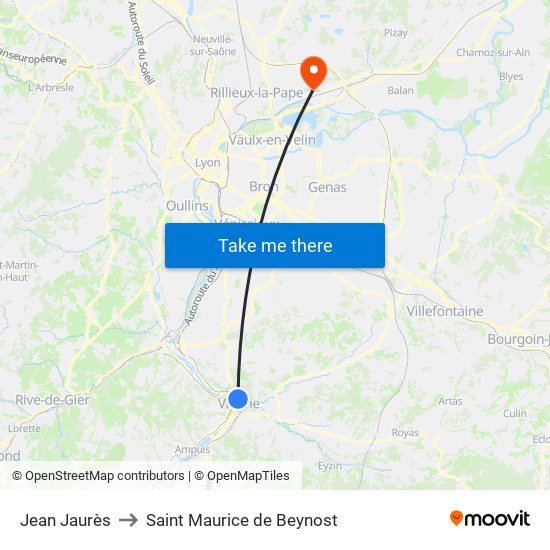 Jean Jaurès to Saint Maurice de Beynost map