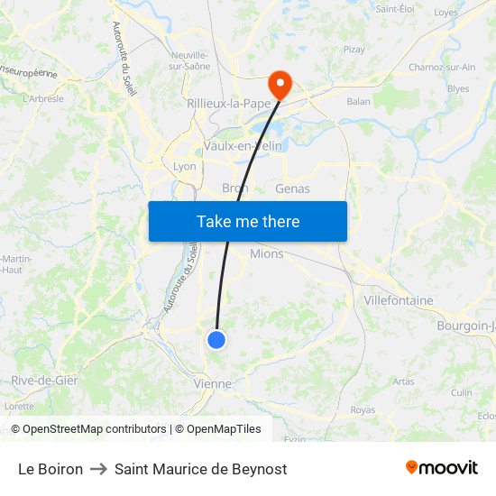 Le Boiron to Saint Maurice de Beynost map