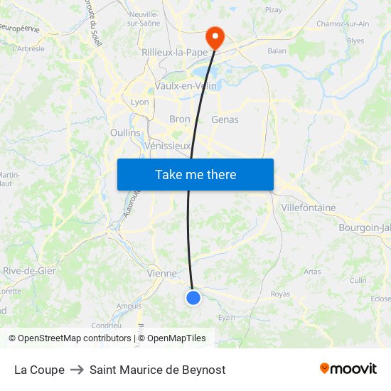 La Coupe to Saint Maurice de Beynost map