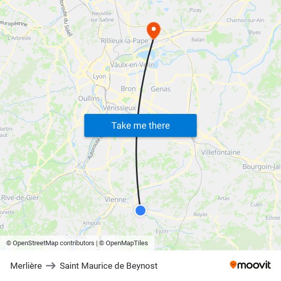 Merlière to Saint Maurice de Beynost map