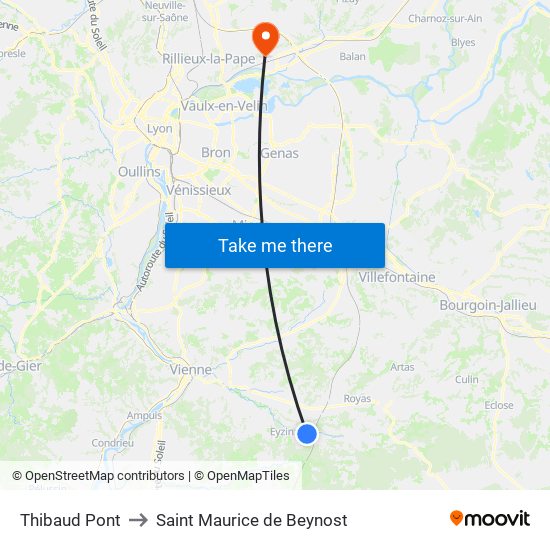 Thibaud Pont to Saint Maurice de Beynost map