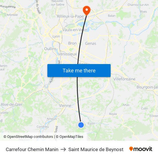 Carrefour Chemin Manin to Saint Maurice de Beynost map