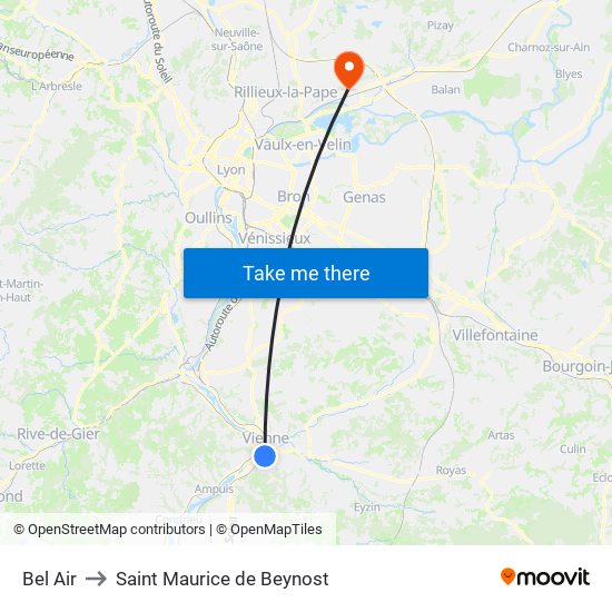 Bel Air to Saint Maurice de Beynost map