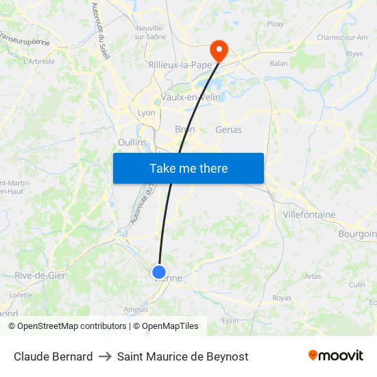 Claude Bernard to Saint Maurice de Beynost map