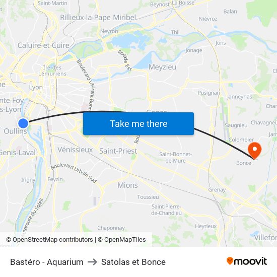 Bastéro - Aquarium to Satolas et Bonce map