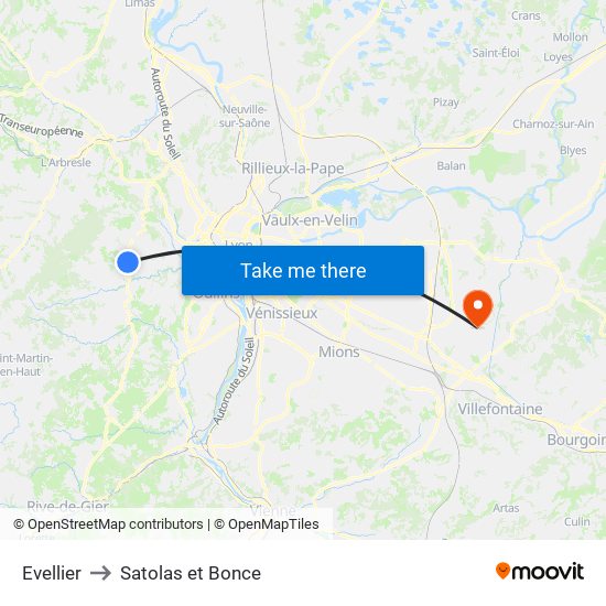 Evellier to Satolas et Bonce map