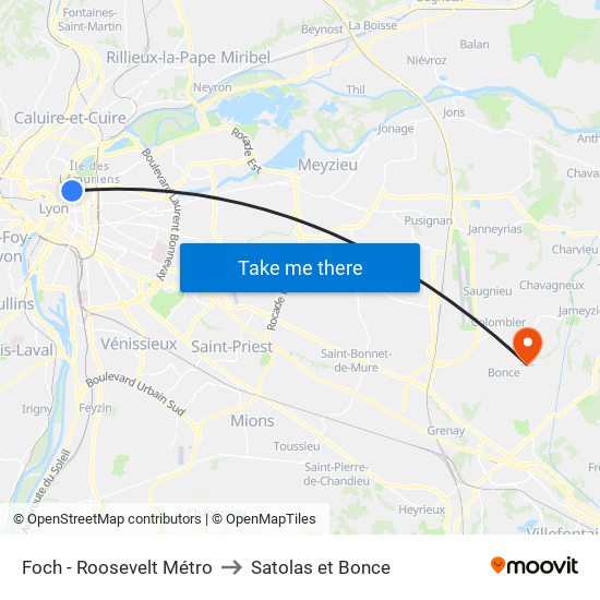 Foch - Roosevelt Métro to Satolas et Bonce map