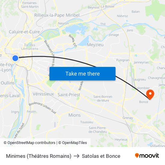 Minimes (Théâtres Romains) to Satolas et Bonce map