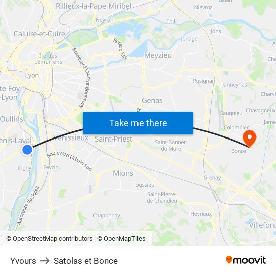 Yvours to Satolas et Bonce map