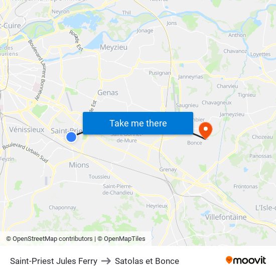 Saint-Priest Jules Ferry to Satolas et Bonce map