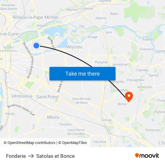 Fonderie to Satolas et Bonce map