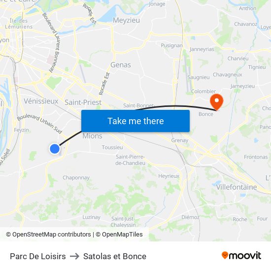 Parc De Loisirs to Satolas et Bonce map