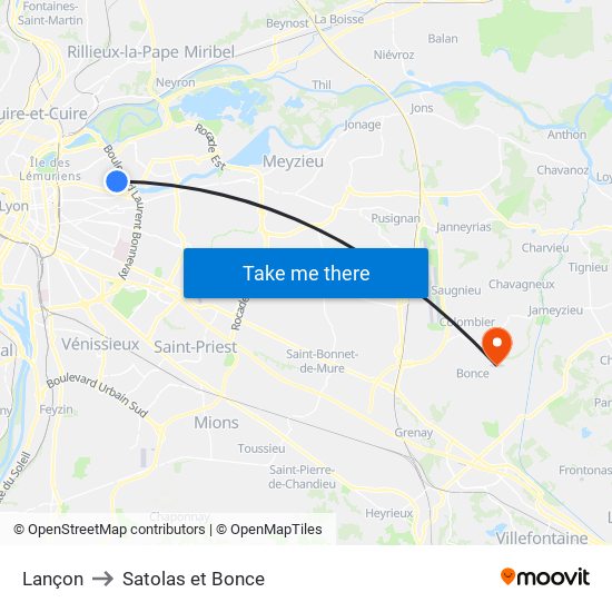Lançon to Satolas et Bonce map