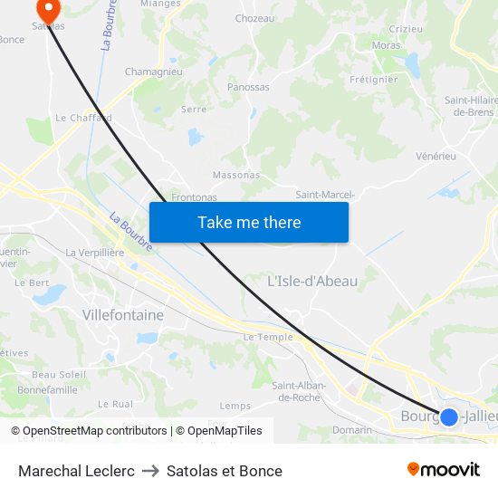 Marechal Leclerc to Satolas et Bonce map