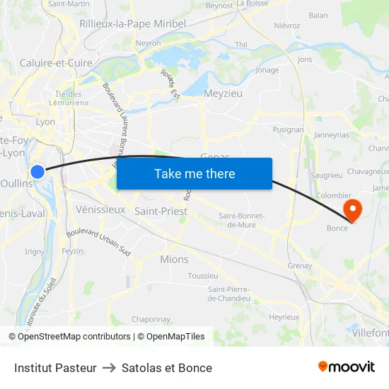 Institut Pasteur to Satolas et Bonce map