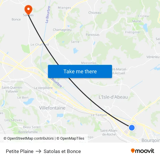 Petite Plaine to Satolas et Bonce map