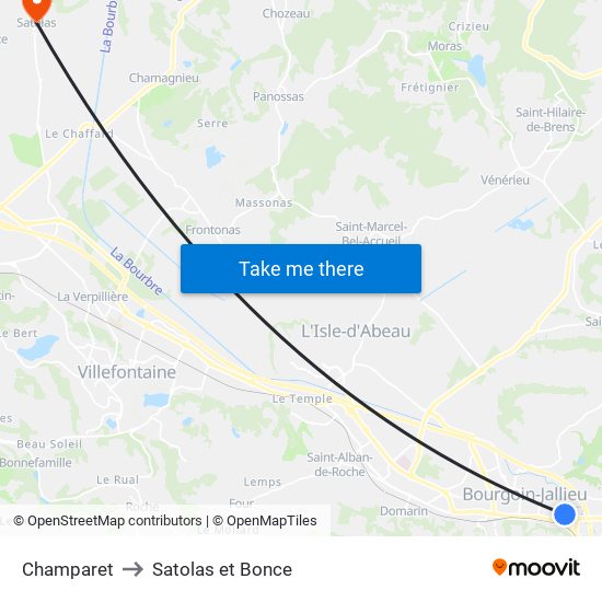 Champaret to Satolas et Bonce map