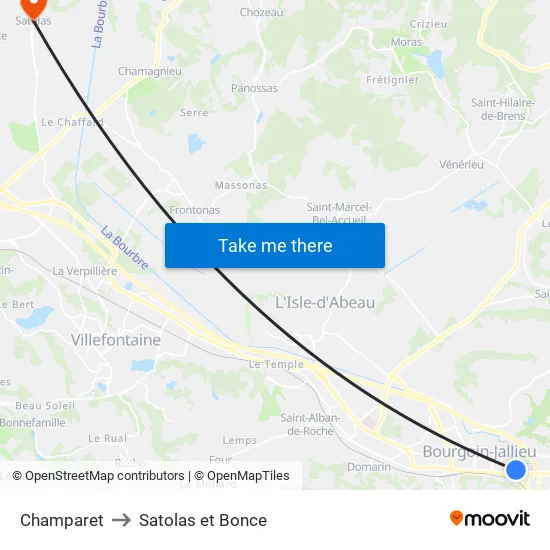 Champaret to Satolas et Bonce map