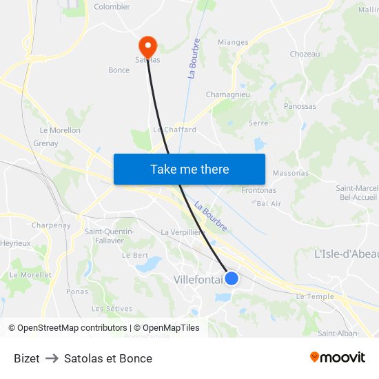 Bizet to Satolas et Bonce map