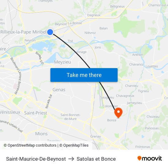 Saint-Maurice-De-Beynost to Satolas et Bonce map