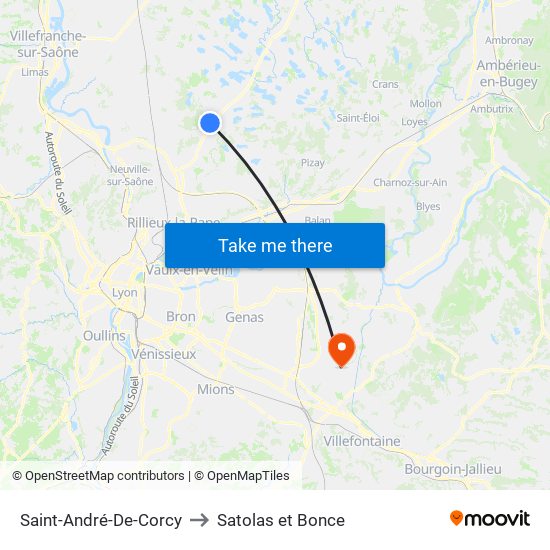 Saint-André-De-Corcy to Satolas et Bonce map